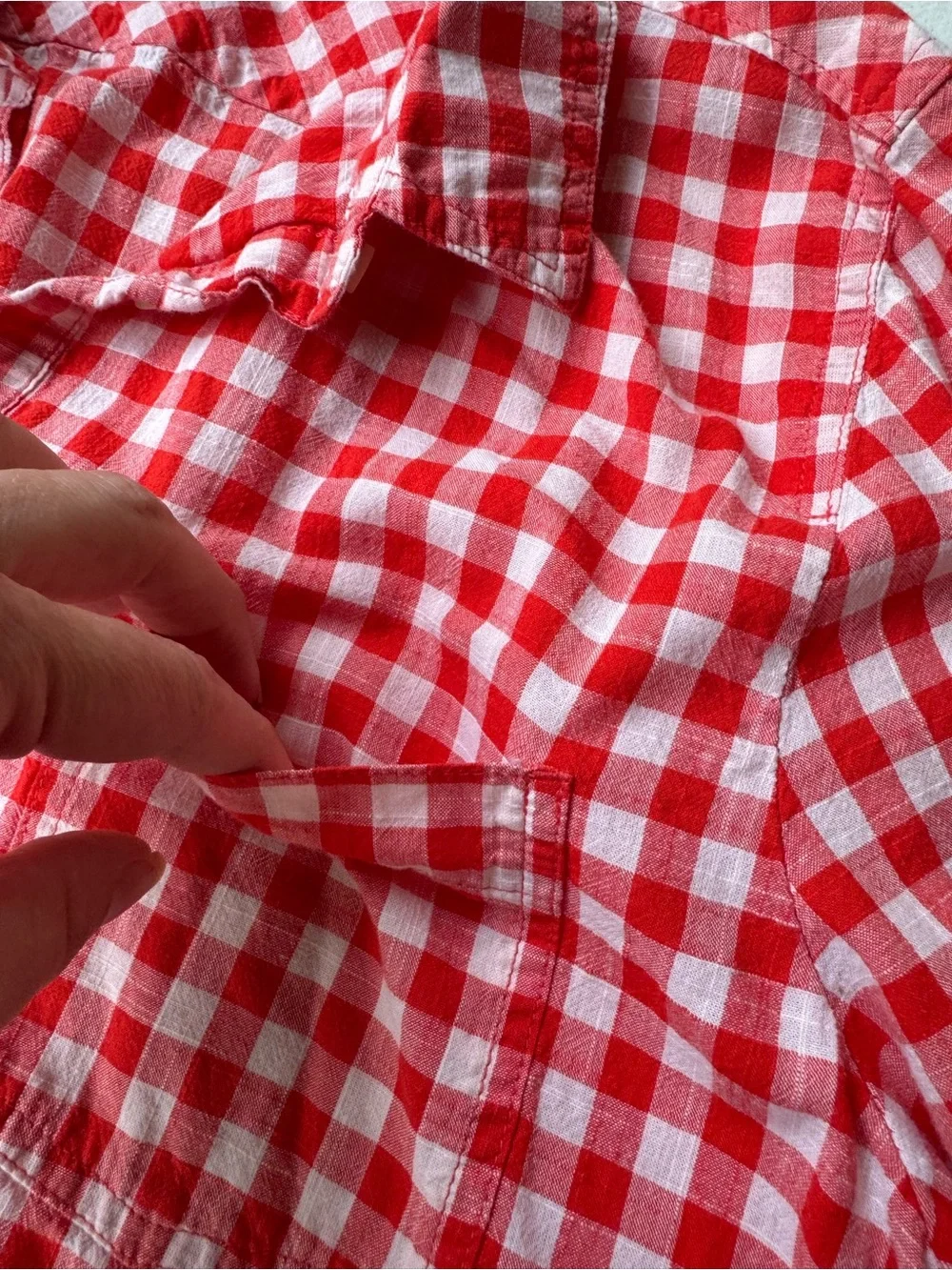J Crew XL Red Gingham Boy Cut Button Down Shirt
